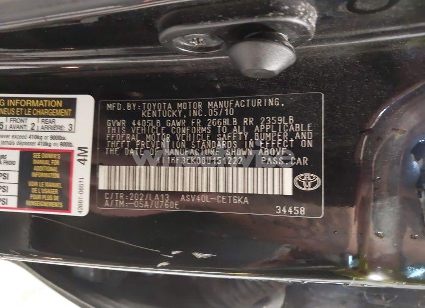 Photo 9 of 2011 Toyota Camry XLE (VIN 4T1BF3EK0BU151222)