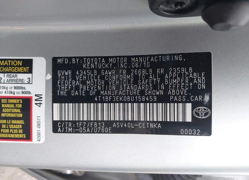 Photo 9 of 2011 Toyota Camry (VIN 4T1BF3EK0BU158459)
