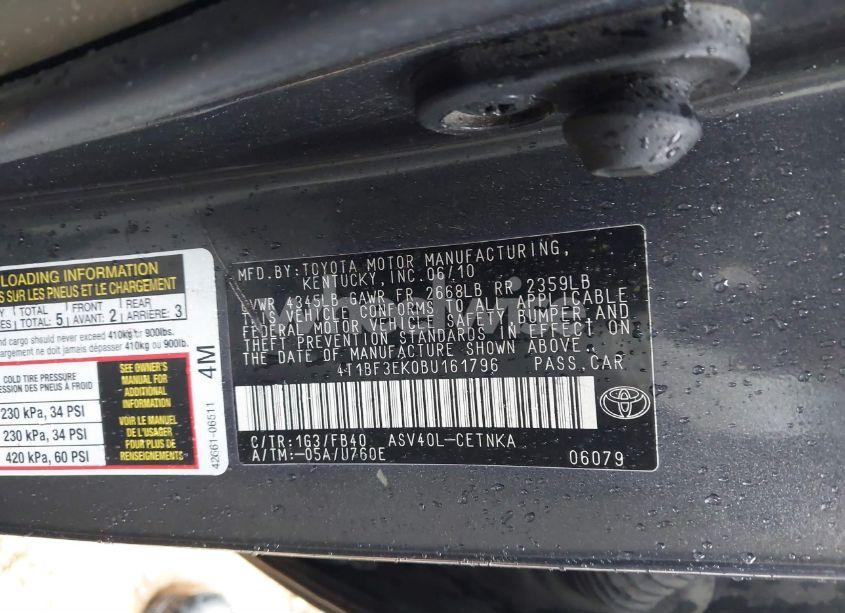 Photo 9 of 2011 Toyota Camry LE (VIN 4T1BF3EK0BU161796)