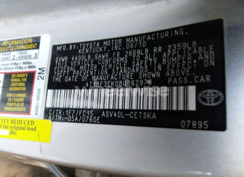 Photo 9 of 2011 Toyota Camry SE (VIN 4T1BF3EK0BU162978)