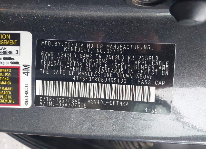 Photo 9 of 2011 Toyota Camry LE (VIN 4T1BF3EK0BU165430)