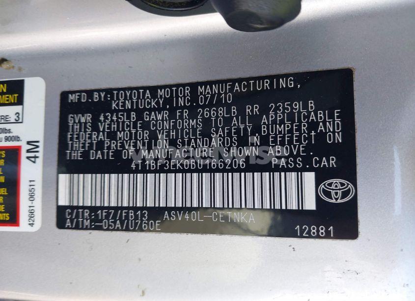 Photo 9 of 2011 Toyota Camry (VIN 4T1BF3EK0BU166206)