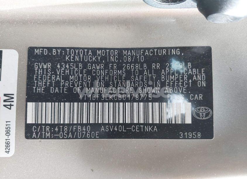 Photo 9 of 2011 Toyota Camry LE (VIN 4T1BF3EK0BU178775)
