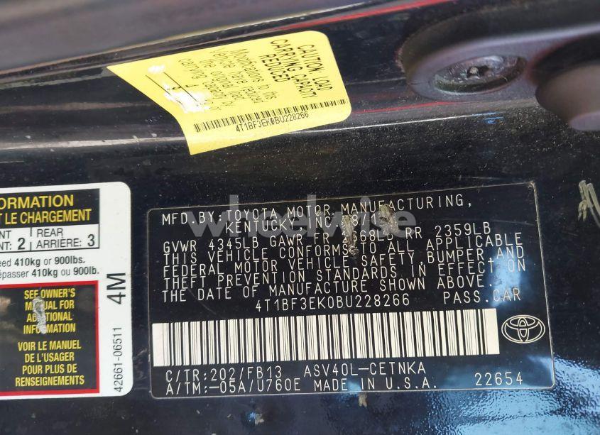 Photo 9 of 2011 Toyota Camry LE (VIN 4T1BF3EK0BU228266)