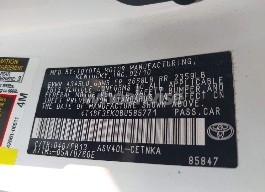 Photo 9 of 2011 Toyota Camry LE (VIN 4T1BF3EK0BU585771)