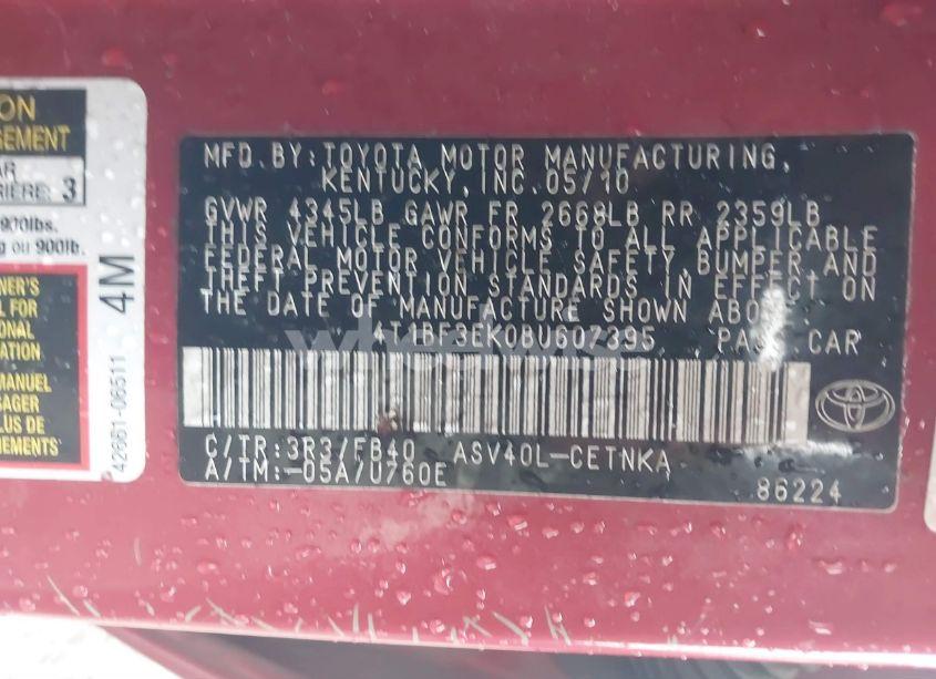 Photo 9 of 2011 Toyota Camry LE (VIN 4T1BF3EK0BU607395)