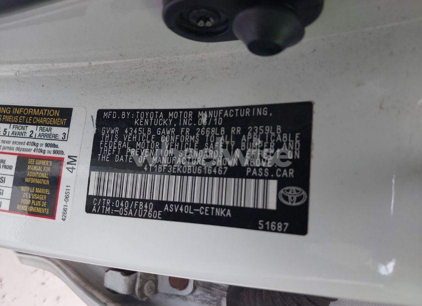 Photo 9 of 2011 Toyota Camry LE (VIN 4T1BF3EK0BU616467)