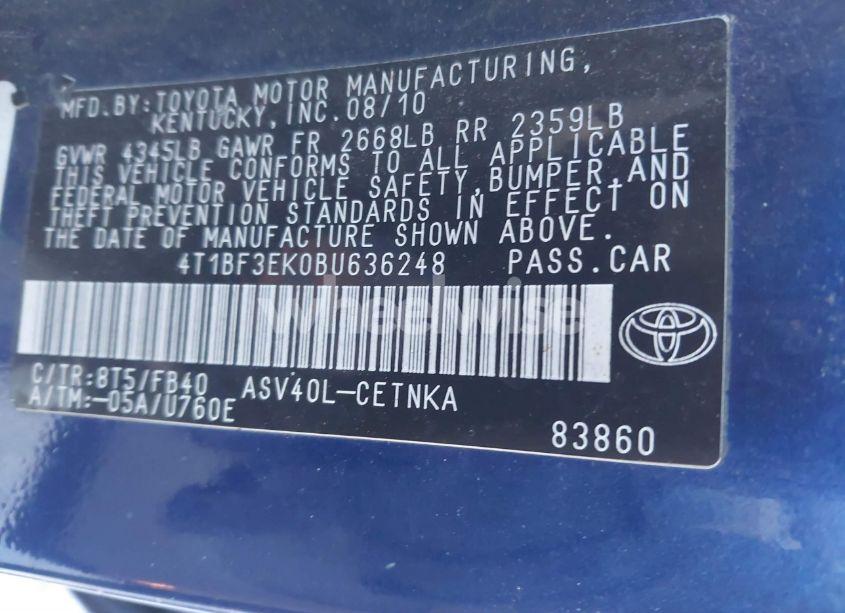 Photo 9 of 2011 Toyota Camry LE (VIN 4T1BF3EK0BU636248)