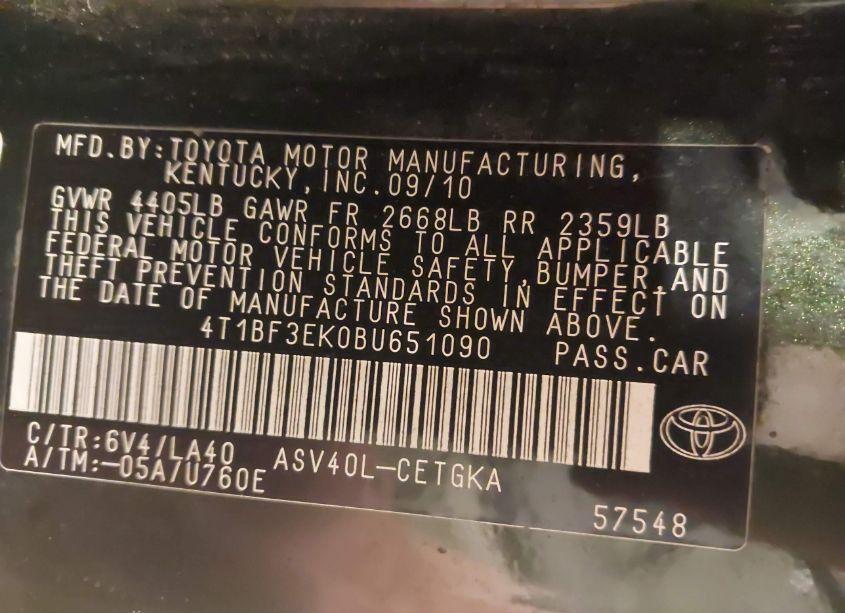 Photo 9 of 2011 Toyota Camry XLE (VIN 4T1BF3EK0BU651090)