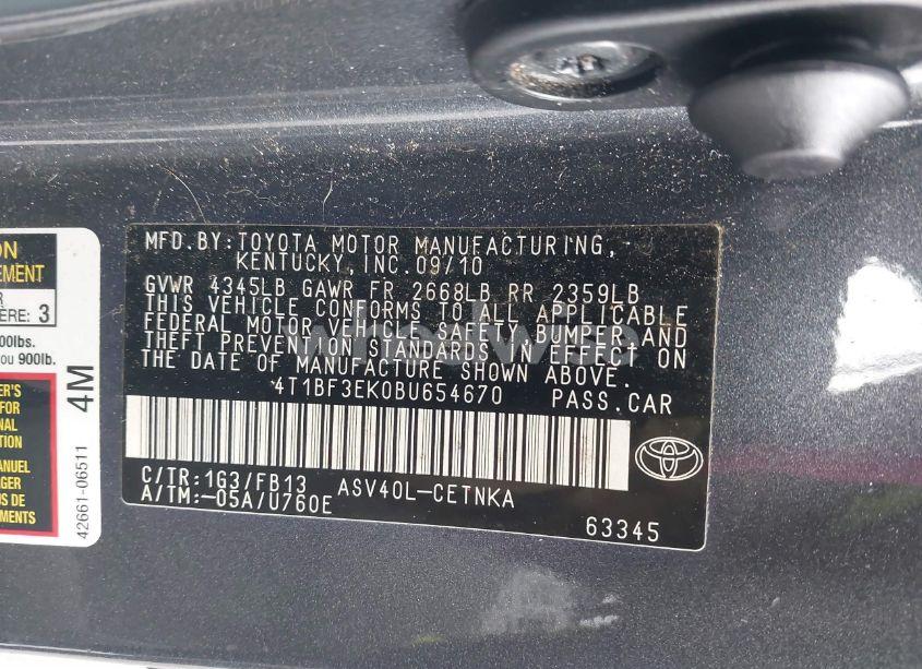 Photo 9 of 2011 Toyota Camry LE (VIN 4T1BF3EK0BU654670)