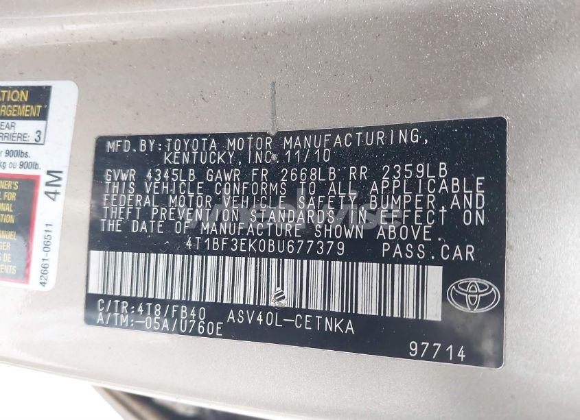 Photo 9 of 2011 Toyota Camry LE (VIN 4T1BF3EK0BU677379)