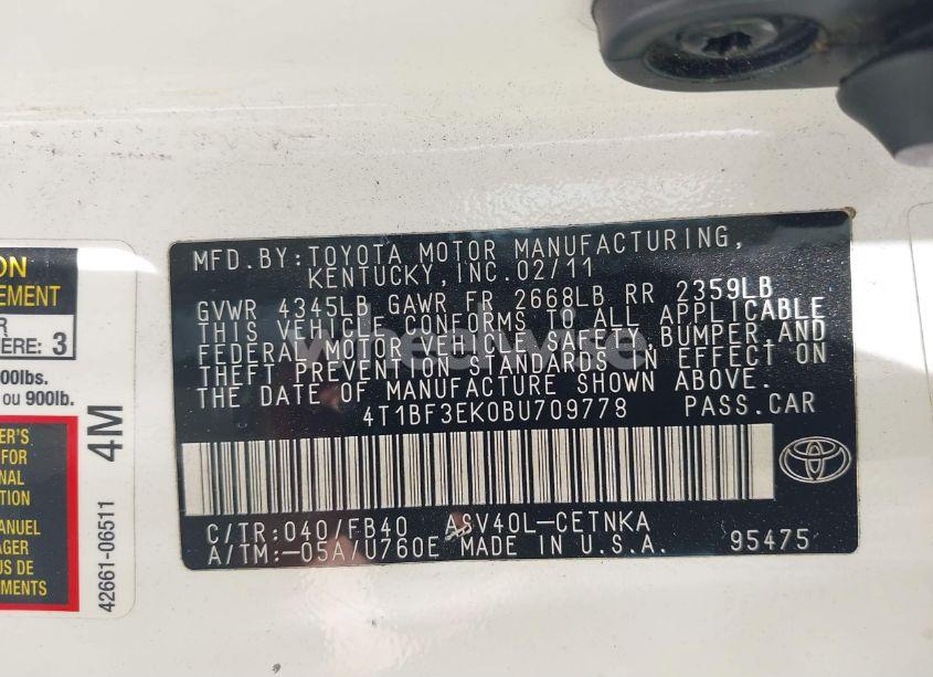 Photo 9 of 2011 Toyota Camry XLE/SE/LE (VIN 4T1BF3EK0BU709778)