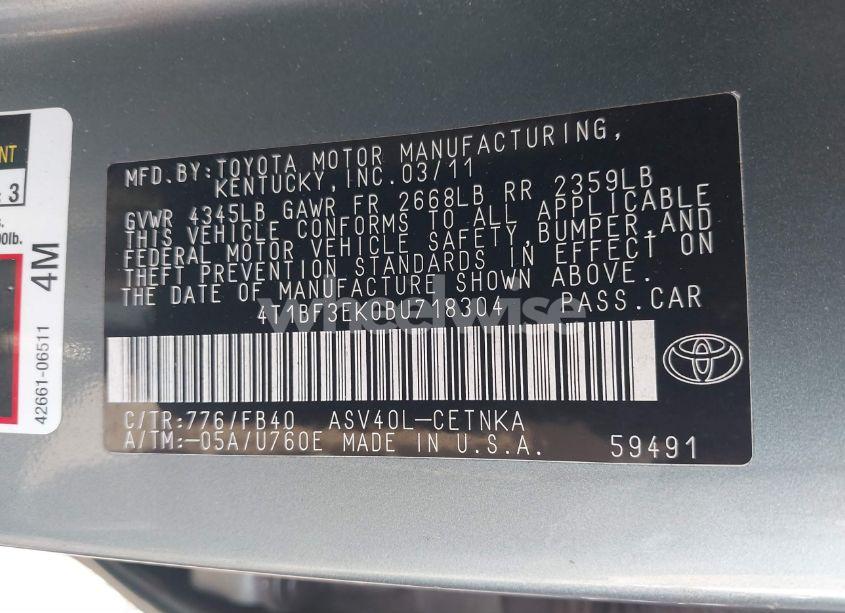 Photo 9 of 2011 Toyota Camry LE (VIN 4T1BF3EK0BU718304)