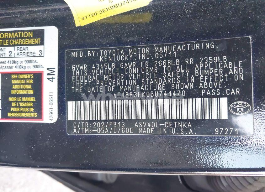 Photo 9 of 2011 Toyota Camry LE (VIN 4T1BF3EK0BU741470)