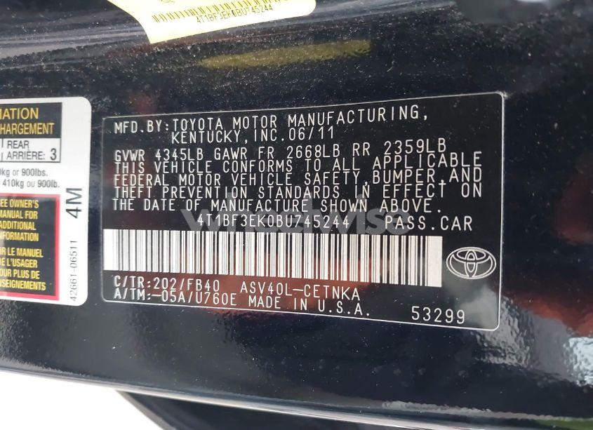 Photo 9 of 2011 Toyota Camry LE (VIN 4T1BF3EK0BU745244)
