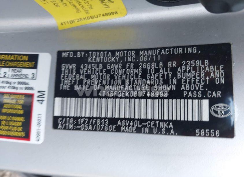 Photo 9 of 2011 Toyota Camry (VIN 4T1BF3EK0BU748998)