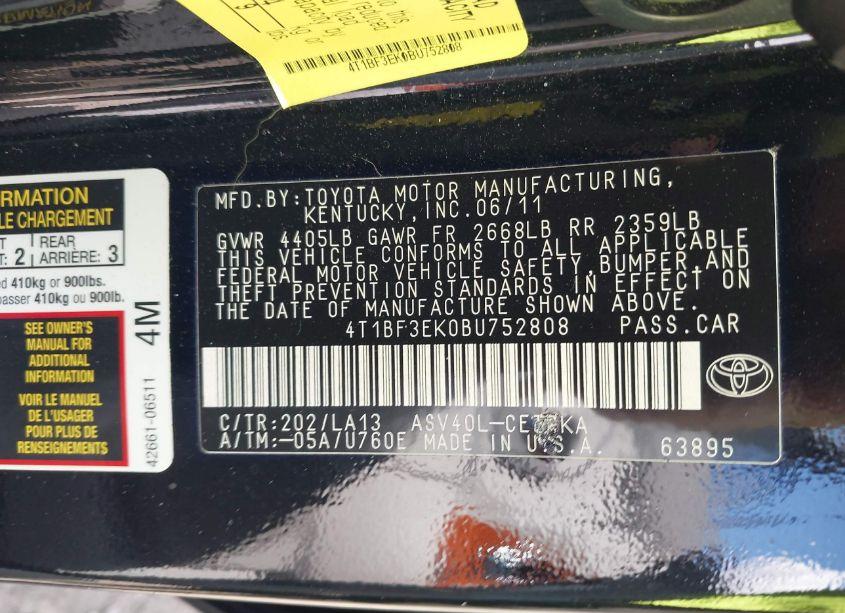 Photo 9 of 2011 Toyota Camry XLE (VIN 4T1BF3EK0BU752808)