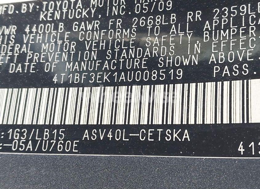 Photo 9 of 2010 Toyota Camry SE (VIN 4T1BF3EK1AU008519)