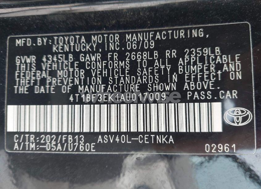 Photo 9 of 2010 Toyota Camry (VIN 4T1BF3EK1AU017009)