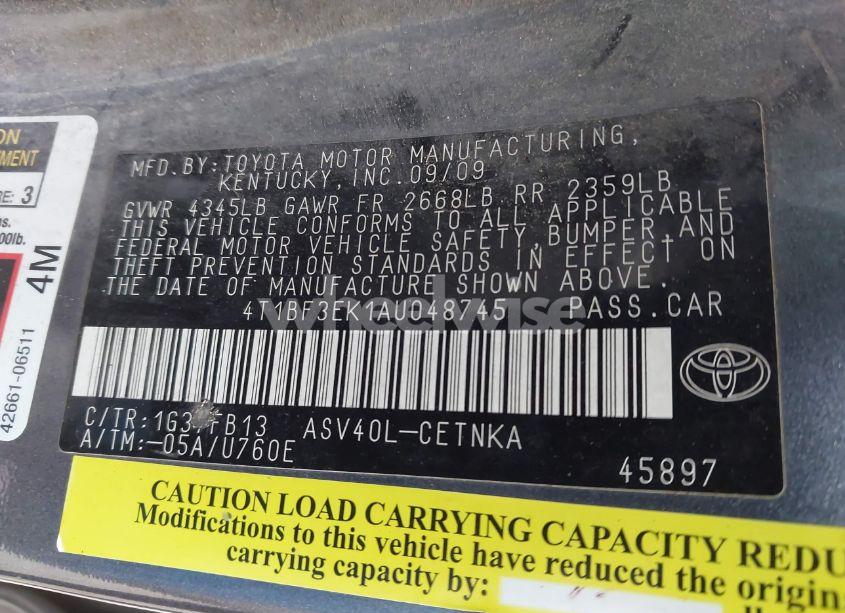 Photo 9 of 2010 Toyota Camry LE (VIN 4T1BF3EK1AU048745)