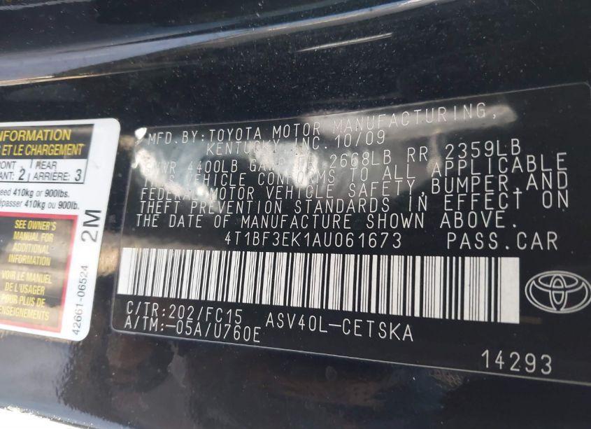 Photo 9 of 2010 Toyota Camry SE (VIN 4T1BF3EK1AU061673)