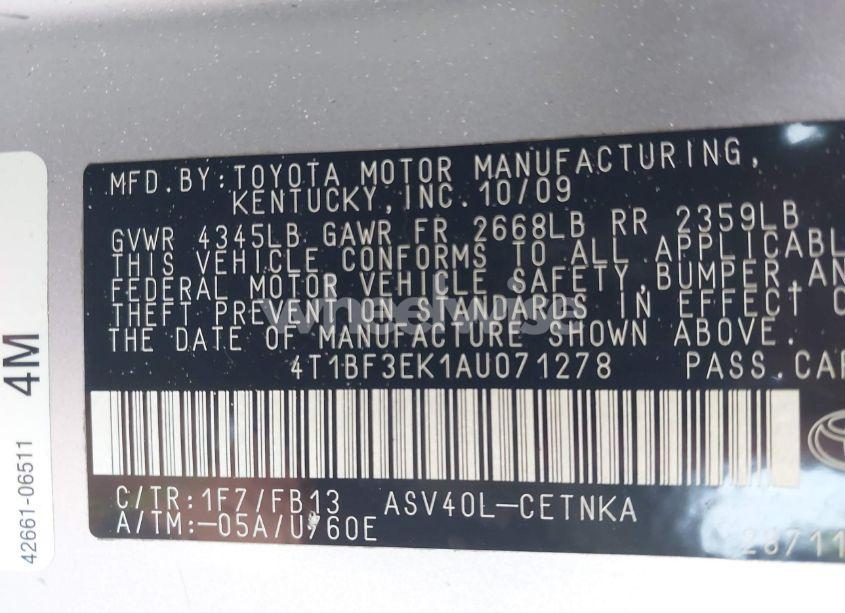 Photo 9 of 2010 Toyota Camry LE (VIN 4T1BF3EK1AU071278)