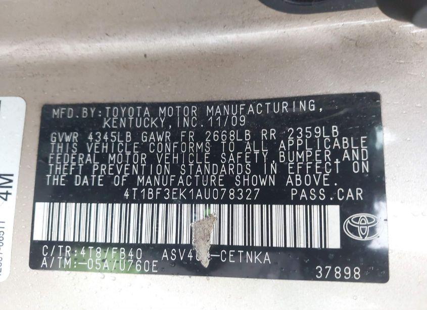 Photo 9 of 2010 Toyota Camry LE/SE/XLE (VIN 4T1BF3EK1AU078327)