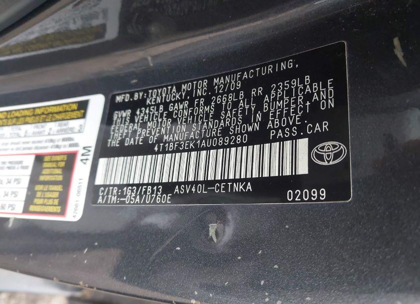 Photo 9 of 2010 Toyota Camry LE (VIN 4T1BF3EK1AU089280)