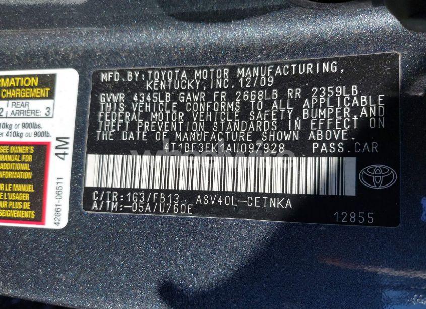 Photo 9 of 2010 Toyota Camry LE (VIN 4T1BF3EK1AU097928)