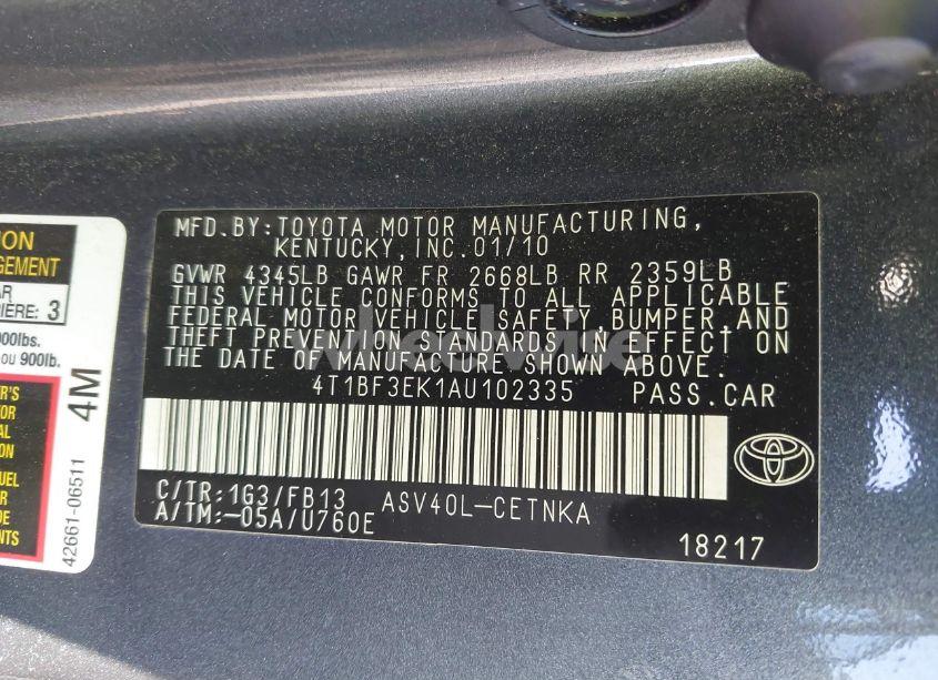 Photo 9 of 2010 Toyota Camry LE (VIN 4T1BF3EK1AU102335)
