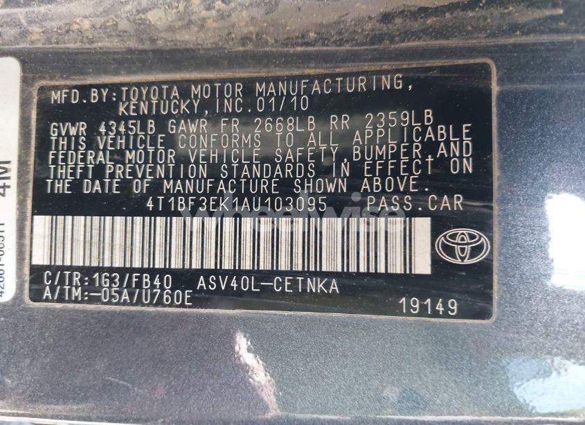 Photo 9 of 2010 Toyota Camry LE (VIN 4T1BF3EK1AU103095)