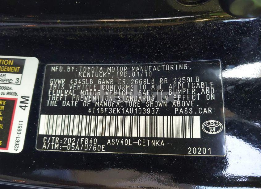 Photo 9 of 2010 Toyota Camry LE (VIN 4T1BF3EK1AU103937)