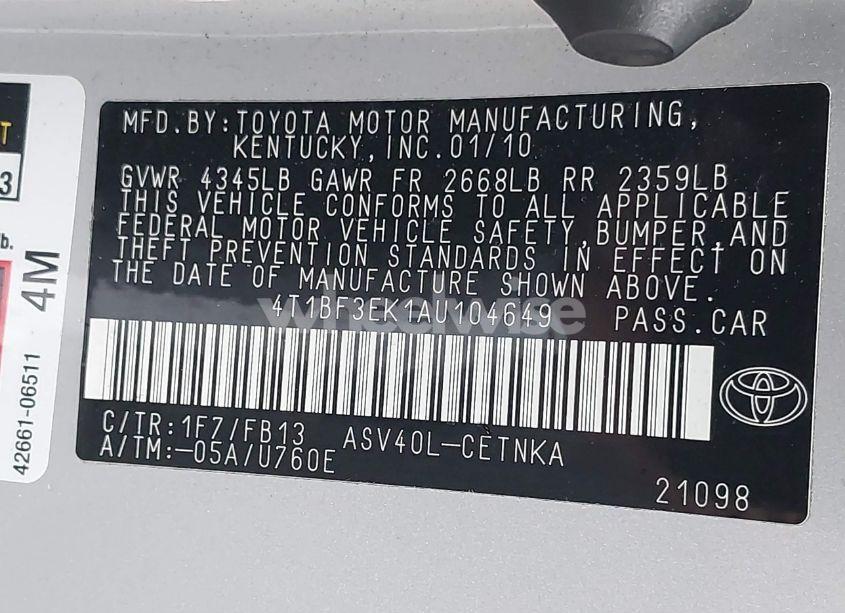 Photo 9 of 2010 Toyota Camry LE (VIN 4T1BF3EK1AU104649)