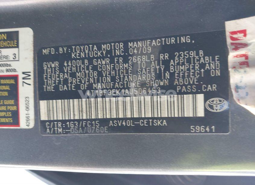 Photo 9 of 2010 Toyota Camry SE (VIN 4T1BF3EK1AU506493)