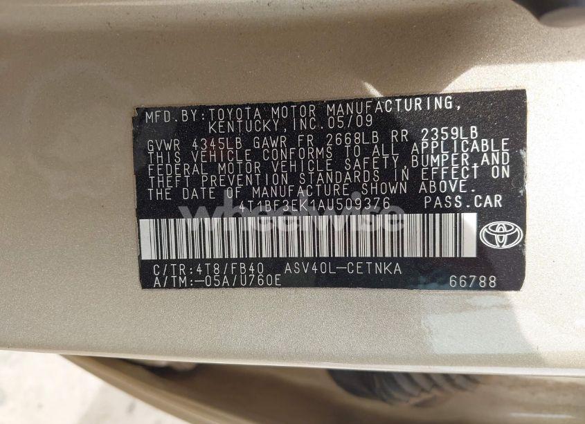 Photo 9 of 2010 Toyota Camry LE (VIN 4T1BF3EK1AU509376)