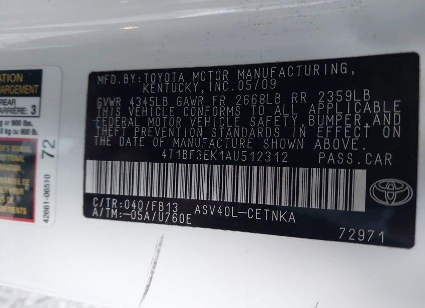 Photo 9 of 2010 Toyota Camry LE (VIN 4T1BF3EK1AU512312)