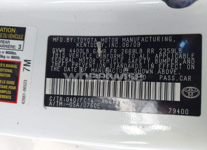 Photo 9 of 2010 Toyota Camry SE (VIN 4T1BF3EK1AU515310)