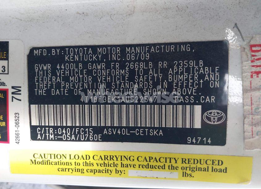 Photo 9 of 2010 Toyota Camry SE (VIN 4T1BF3EK1AU522547)