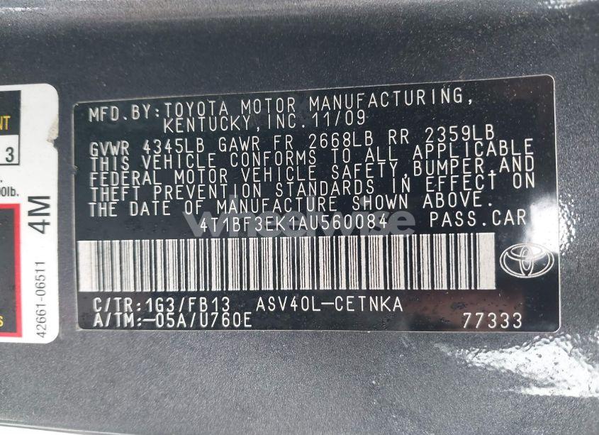 Photo 9 of 2010 Toyota Camry LE (VIN 4T1BF3EK1AU560084)
