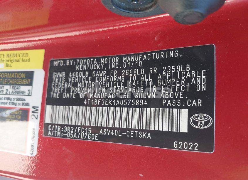 Photo 9 of 2010 Toyota Camry SE (VIN 4T1BF3EK1AU575894)