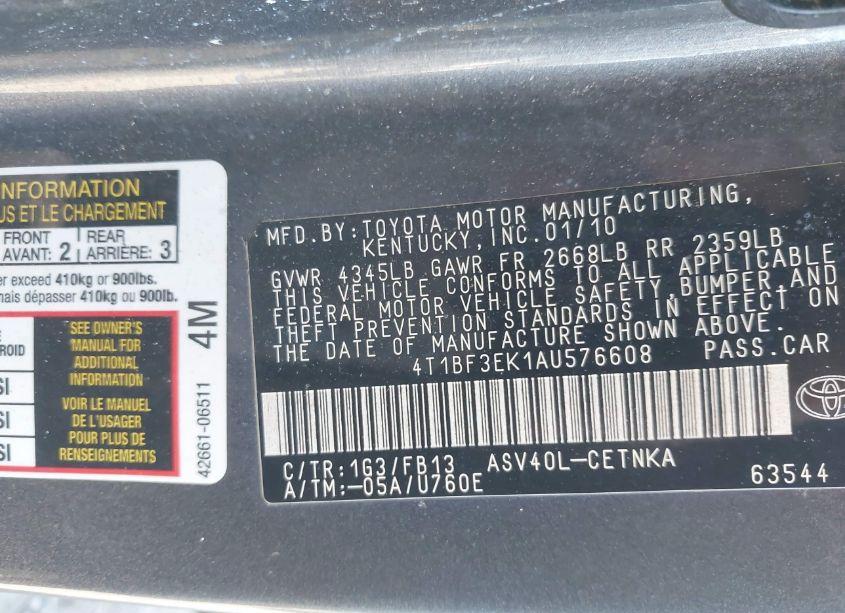 Photo 9 of 2010 Toyota Camry LE (VIN 4T1BF3EK1AU576608)