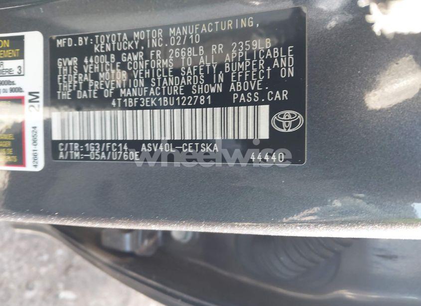 Photo 9 of 2011 Toyota Camry SE (VIN 4T1BF3EK1BU122781)