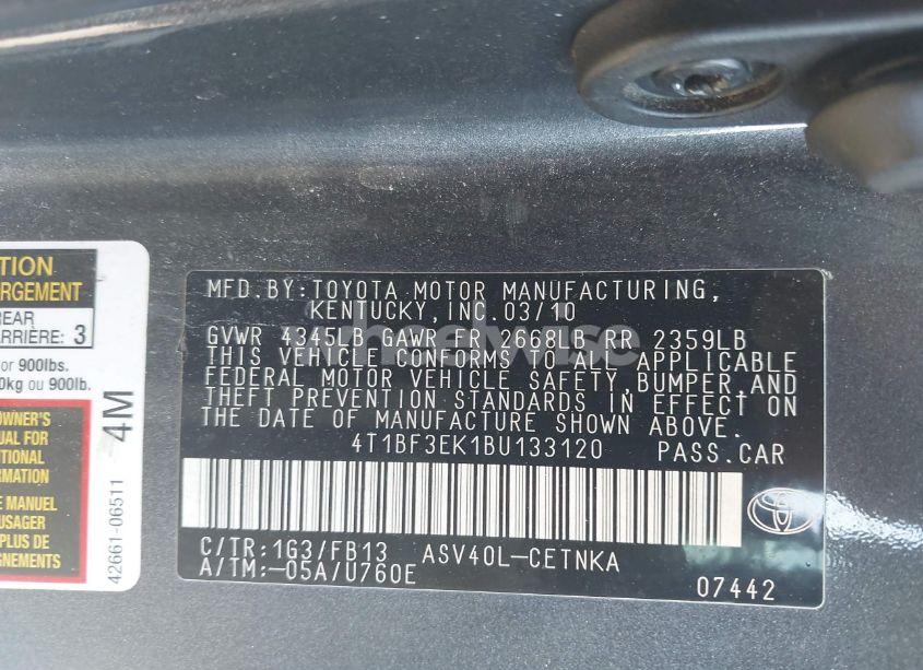 Photo 9 of 2011 Toyota Camry LE (VIN 4T1BF3EK1BU133120)