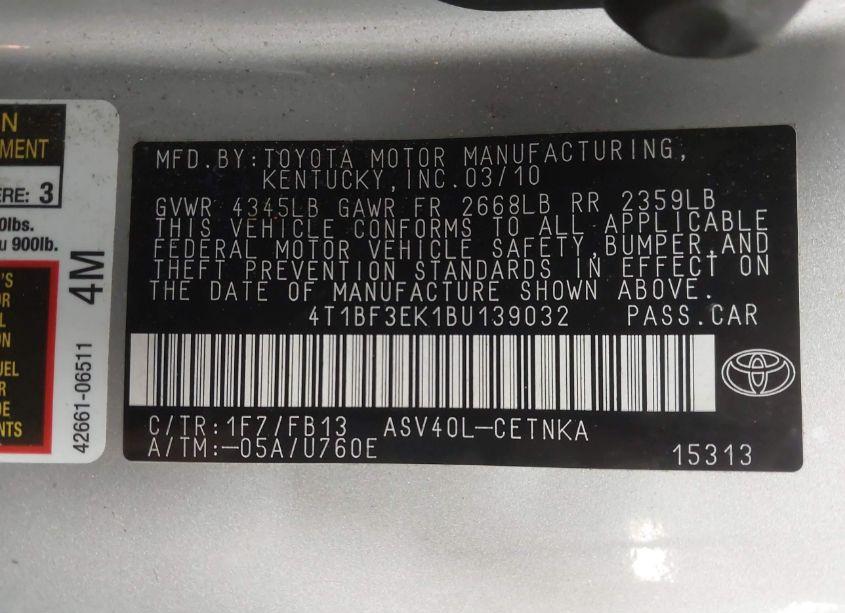 Photo 9 of 2011 Toyota Camry LE (VIN 4T1BF3EK1BU139032)