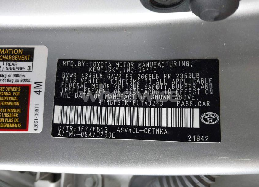 Photo 9 of 2011 Toyota Camry LE (VIN 4T1BF3EK1BU143243)