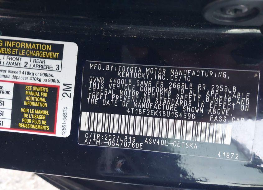 Photo 9 of 2011 Toyota Camry SE (VIN 4T1BF3EK1BU154596)