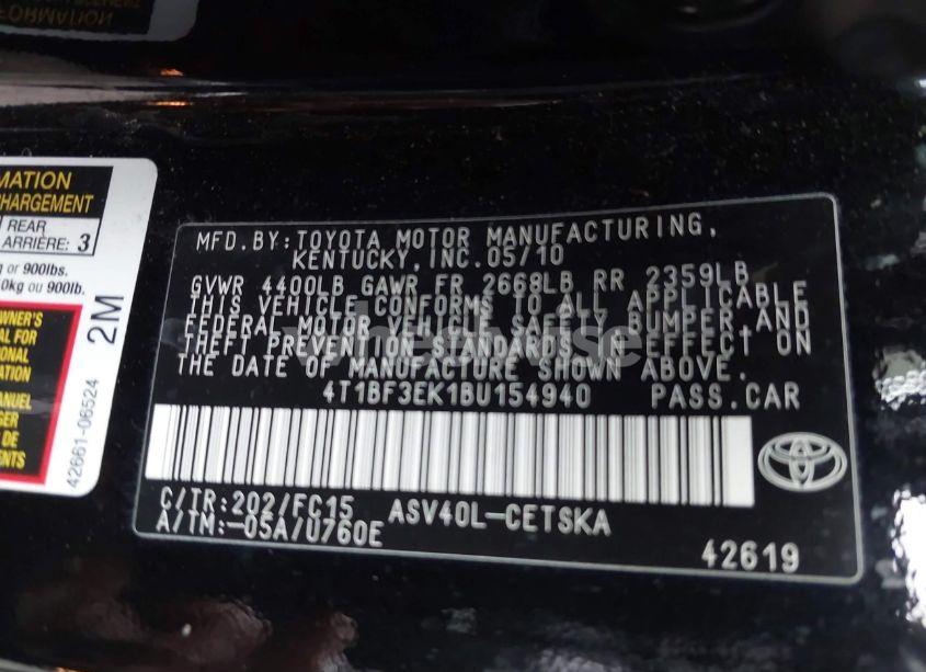 Photo 9 of 2011 Toyota Camry SE (VIN 4T1BF3EK1BU154940)