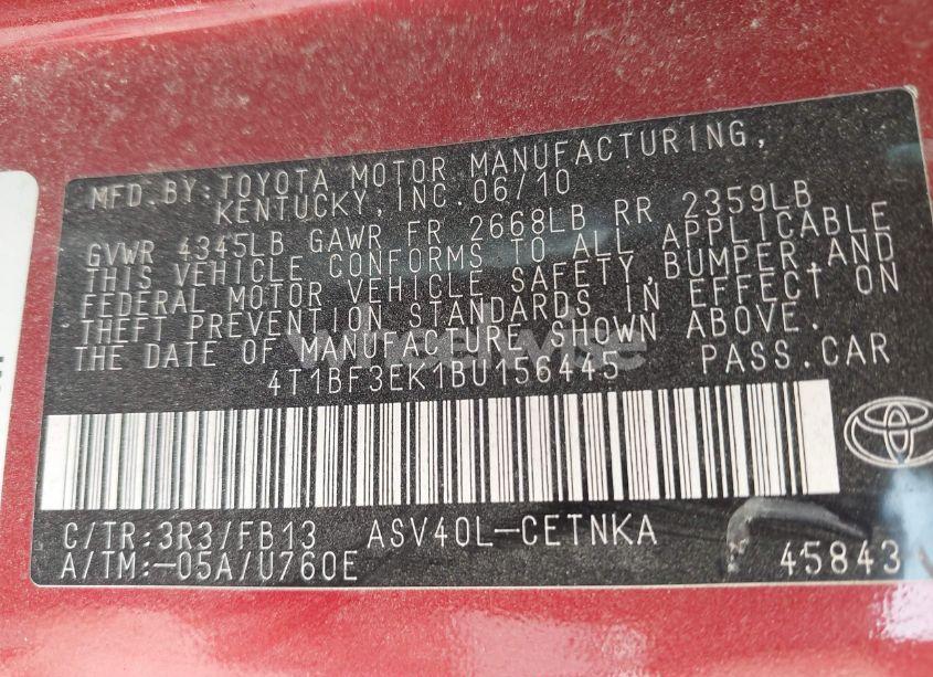 Photo 9 of 2011 Toyota Camry LE (VIN 4T1BF3EK1BU156445)