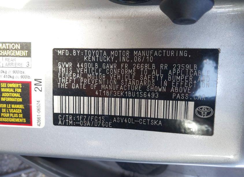 Photo 9 of 2011 Toyota Camry SE (VIN 4T1BF3EK1BU156493)