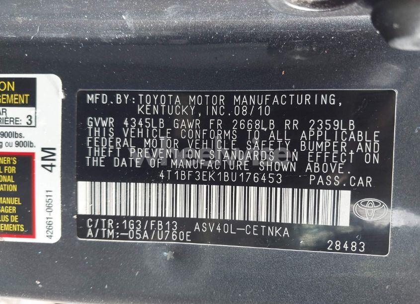Photo 9 of 2011 Toyota Camry LE (VIN 4T1BF3EK1BU176453)